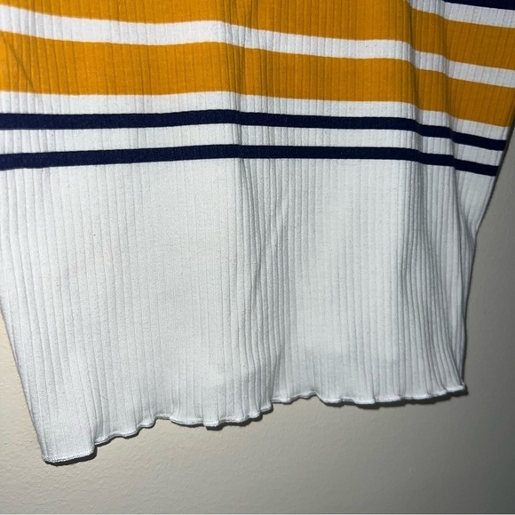 PacSun Cropped Ribbed Scoop Neck Stripe Tank Top White Yellow Blue Small - Picture 3 of 7